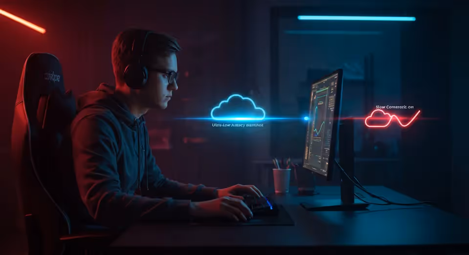 Jogador usando nuvem para conexão rápida em PC gamer