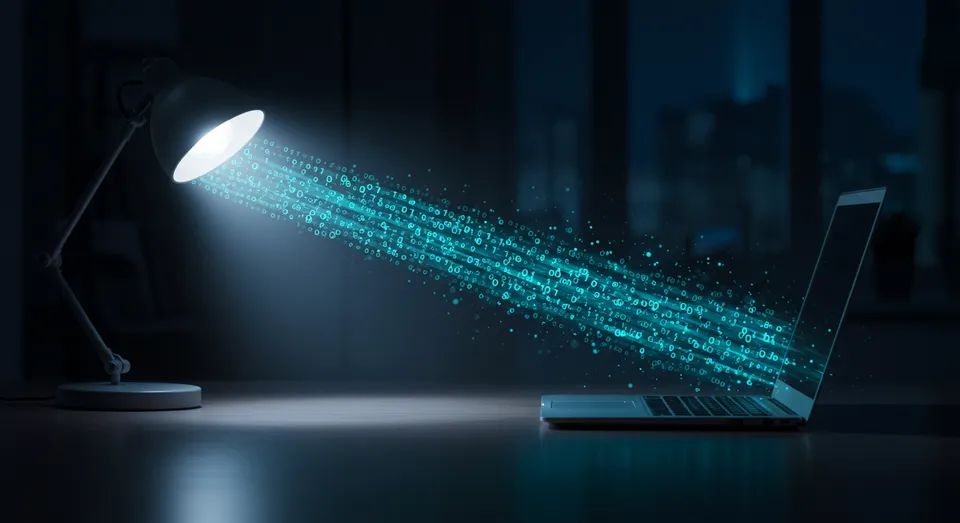 Transmissão de dados digitais via luz para notebook