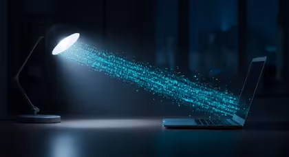 Dados digitais transmitidos de luminária para notebook
