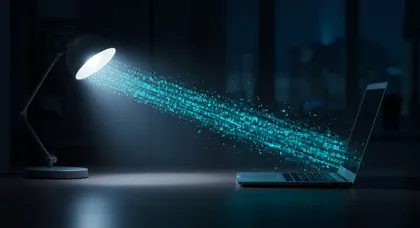 Dados digitais transmitidos de luminária para notebook