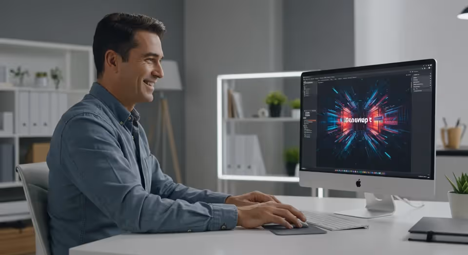 Designer cria arte digital em monitor widescreen moderno