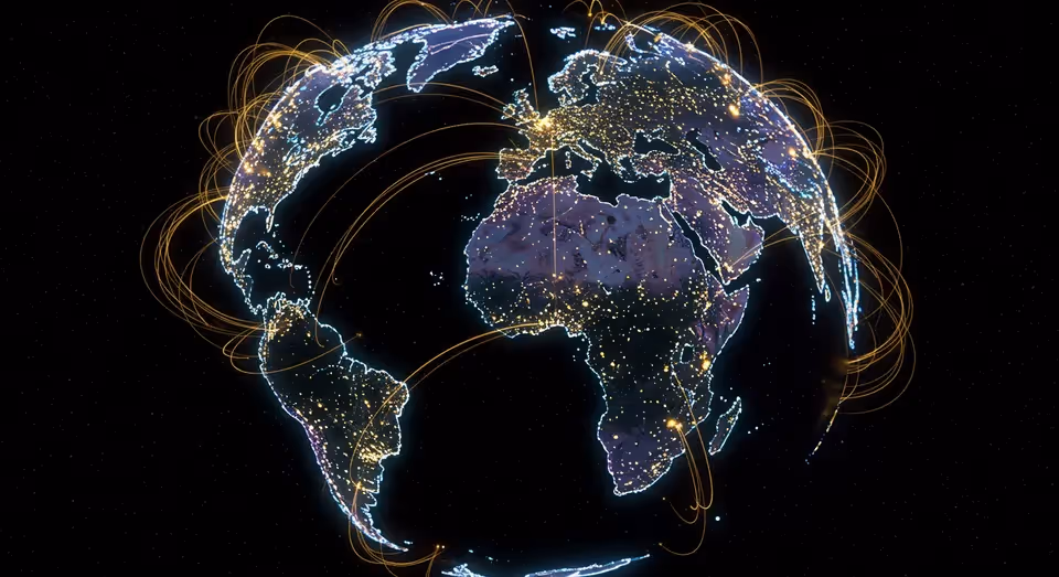 Globo terrestre com conexões digitais interligando países