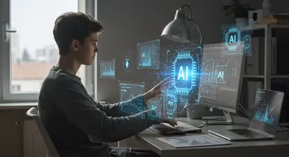 Jovem estudando tecnologia de inteligência artificial