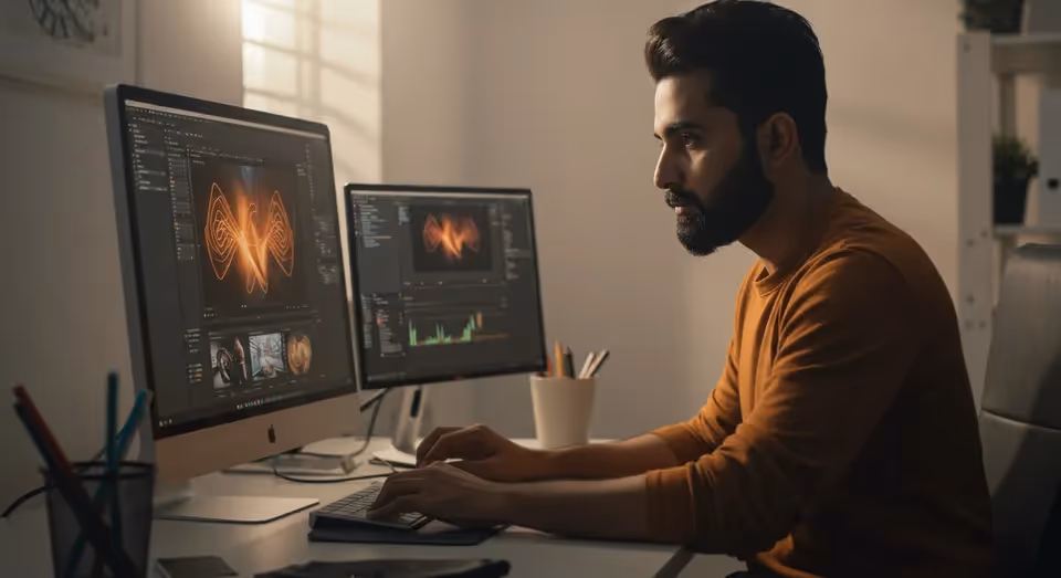 Profissional editando gráficos digitais em computador