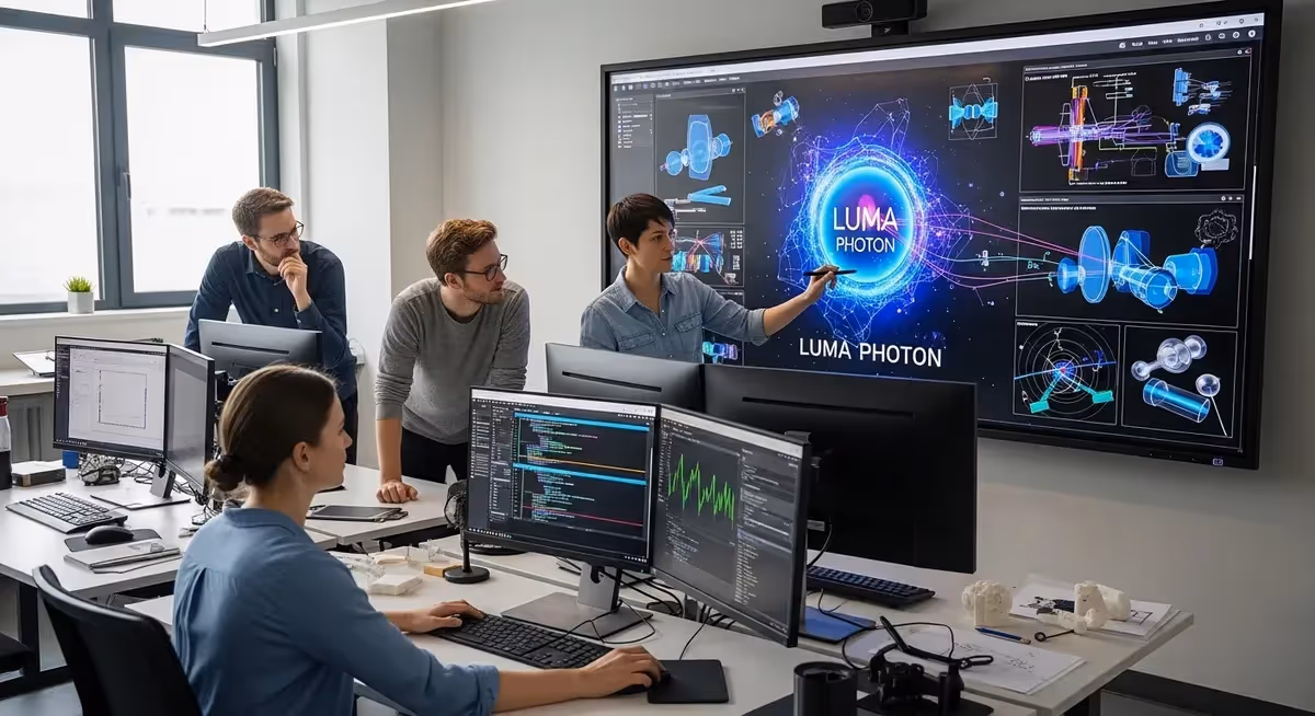 Profissionais analisando protótipo Luma Photon em tela