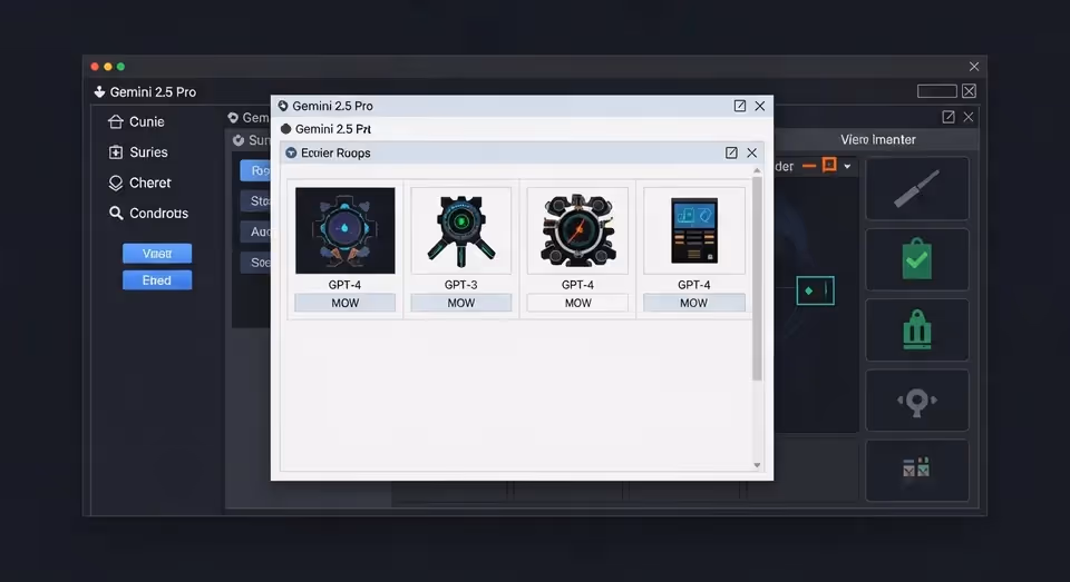 Interface Gemini 2.5 Pro mostra opções GPT-4 e GPT-3