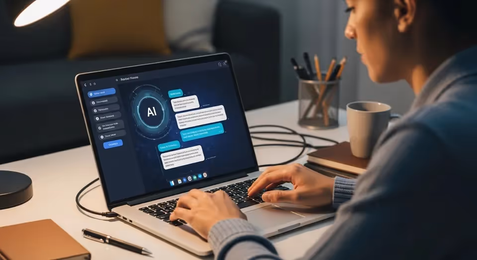 Pessoa usando inteligência artificial em laptop à noite