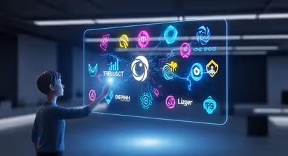 Interface digital com ícones coloridos de projetos de IA