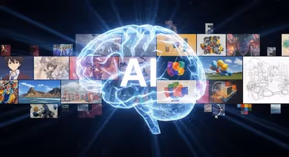 Cérebro iluminado com diversas imagens geradas por inteligência artificial