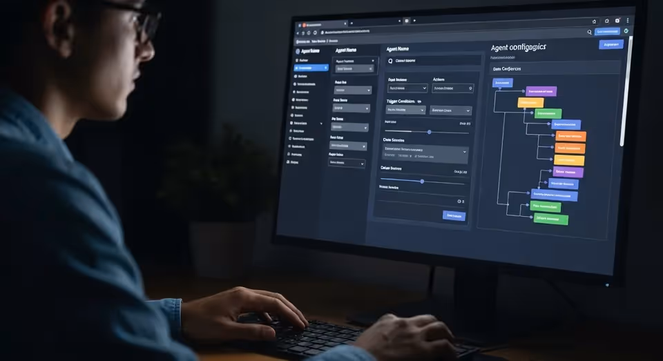 Engenheiro de IA configura agentes e fluxos em ambiente escuro