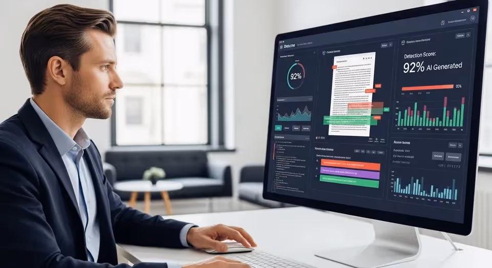 Profissional verificando pontuação de texto gerado por IA