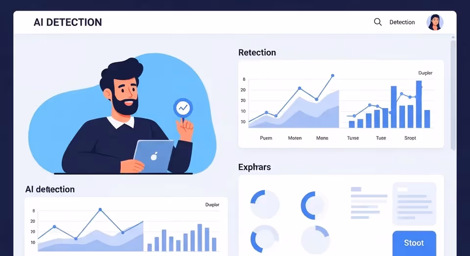 Ilustração de painel com gráficos sobre detecção de IA