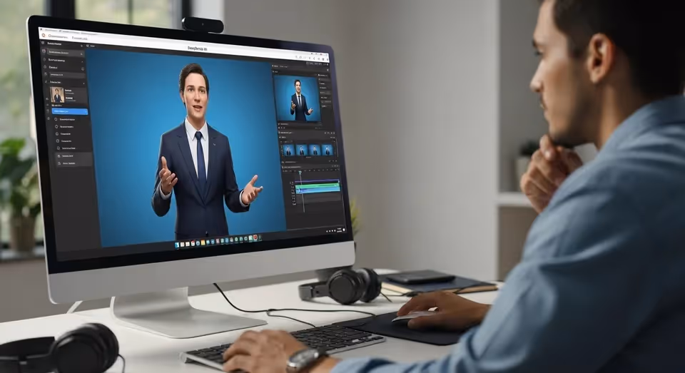 Profissional usando DeepBrain AI para gerar vídeo com apresentador virtual