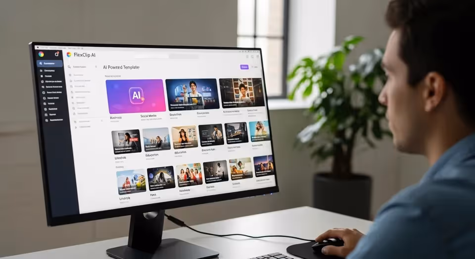 Usuário navegando em modelos de vídeo com inteligência artificial no FlexClip AI
