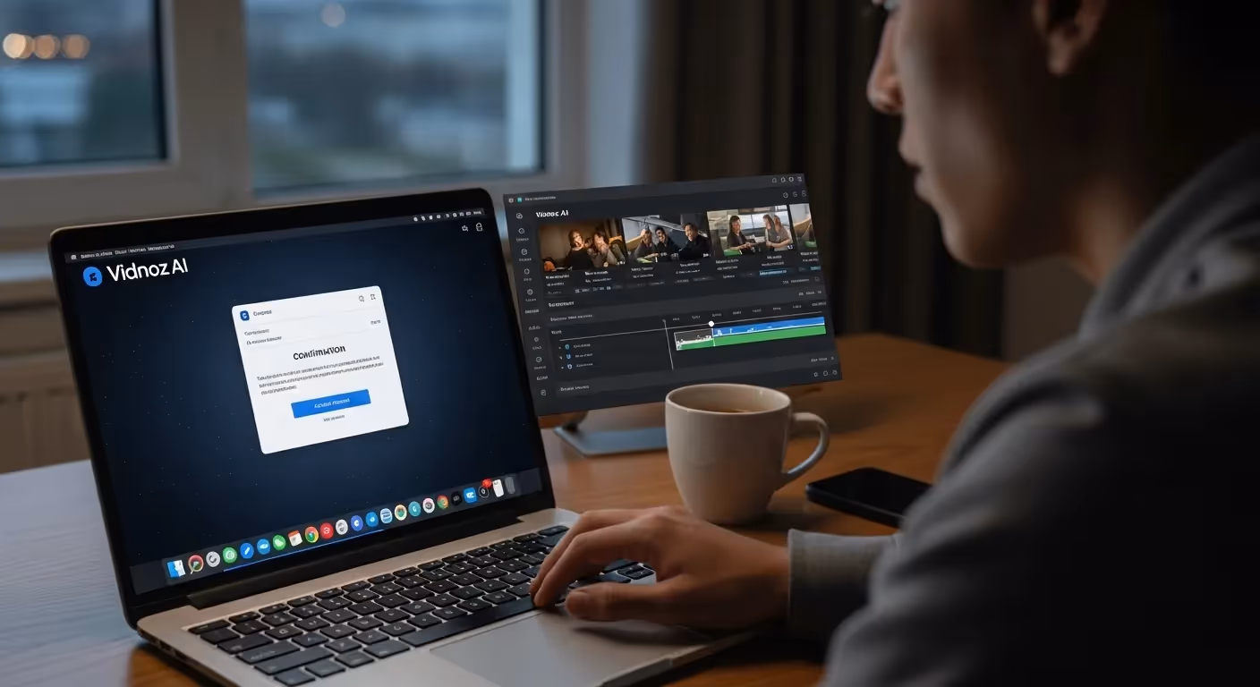 Usuário utilizando ferramenta de edição de vídeo com inteligência artificial Vidnoz AI