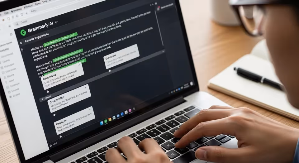 Escritor utilizando inteligência artificial para revisar e melhorar a qualidade do texto escrito