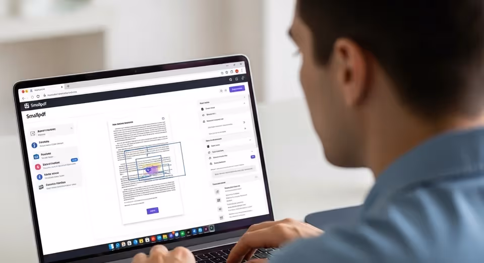 Usuário editando texto em PDF com Smallpdf AI no computador
