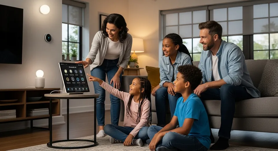 Família controla dispositivos inteligentes com painel HomeKoit.