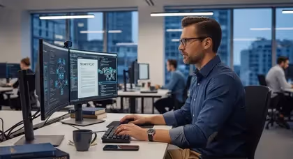 Homem trabalha com sistemas de segurança e privacidade digital