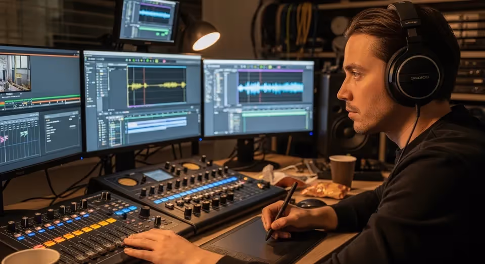 Editor de som trabalha com mixagem de áudio em múltiplas telas