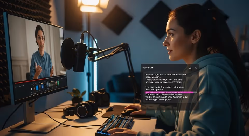 Criadora grava vídeo com teleprompter e luzes no estúdio