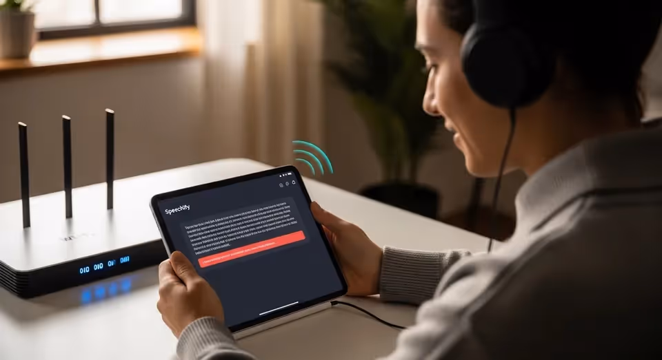 Pessoa usa tablet com speechify enquanto escuta texto narrado