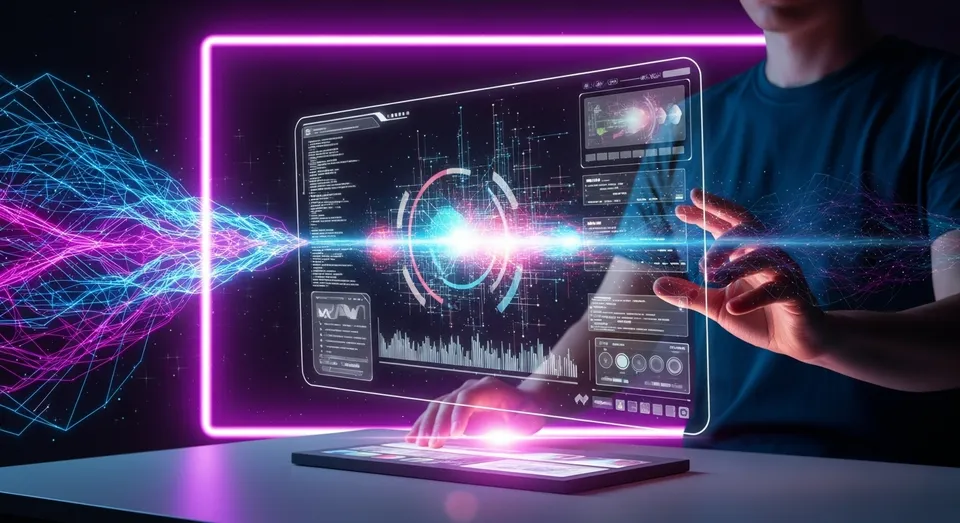 interface holográfica futurista com energia digital em tela luminosa