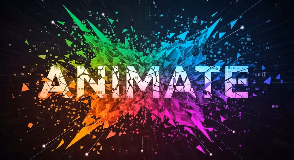 palavra animate explodindo em formas geométricas coloridas vibrantes