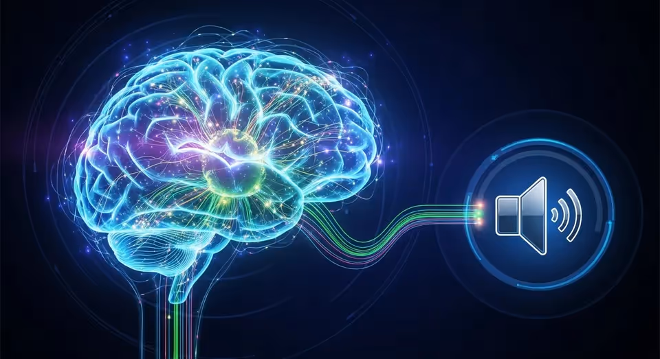 cérebro digital brilhante enviando sinais sonoros para alto-falante