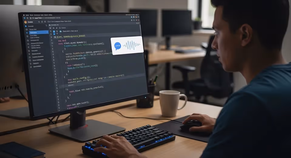 programador trabalha em codigo com recurso de audio em exibicao