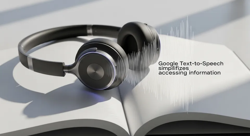 fones sobre livro representam google text to speech acessivel