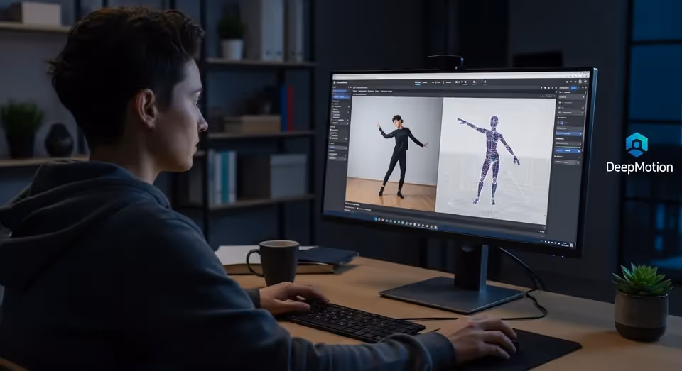 Pessoa usando DeepMotion para capturar movimentos e gerar avatar