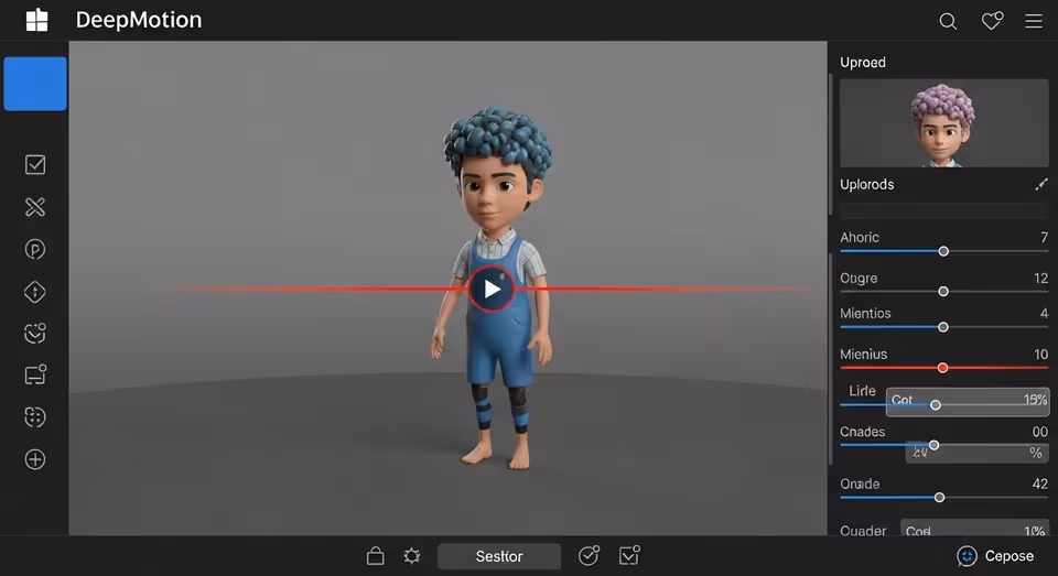 Avatar infantil 3D sendo ajustado no painel de edição DeepMotion