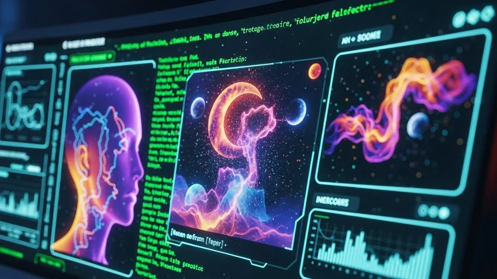 Tela monitor futurista dados holograma pessoa e planetas