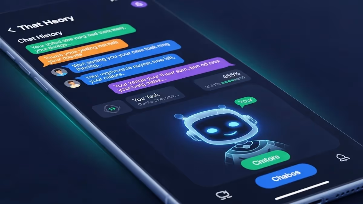Tela de smartphone mostrando histórico de conversa com um chatbot.