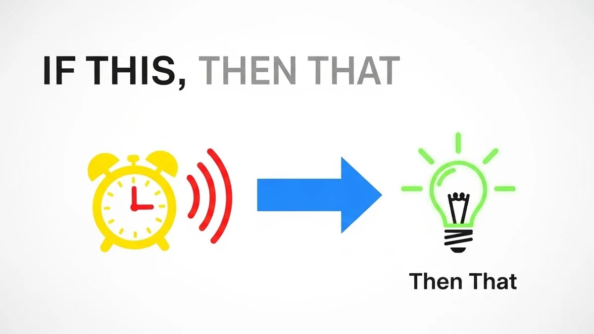 Ilustração IFTTT: Alarme toca e acende lâmpada verde.