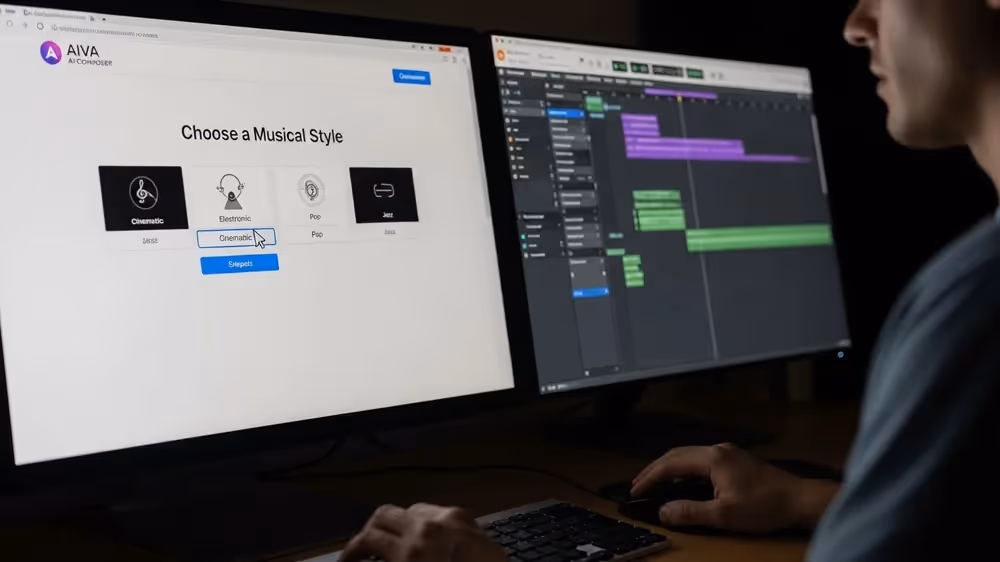 Criador escolhe estilo musical no compositor AI AIVA (Cinematic)