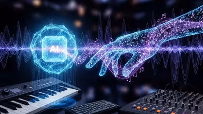 IA interage com música digital usando teclado e mixer
