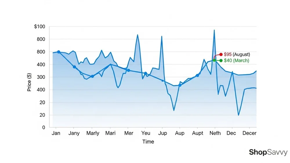 Gráfico de linha azul mostrando o histórico de variação de preços de um produto ao longo de um ano.