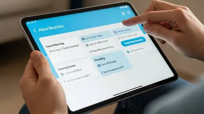 Usuário configurando rotinas inteligentes no app da Alexa