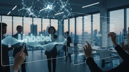 Interface holográfica da Unbabel para tradução de idiomas.