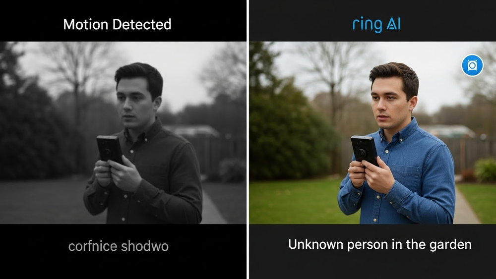 Comparação de detecção de pessoa no jardim com Ring AI.