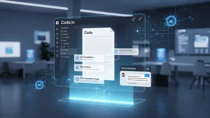 Interface digital da Coda.io com recursos de IA e automação.