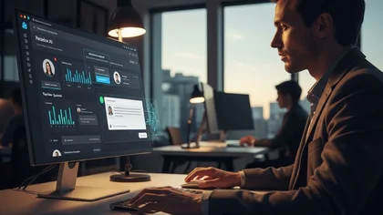 Homem analisa perfis no dashboard da Paradox AI ao entardecer.