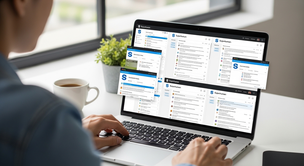 Pessoa organiza várias janelas do e-mail Superhuman.