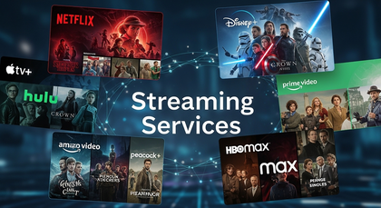 Interface com diversos serviços de streaming de vídeo.