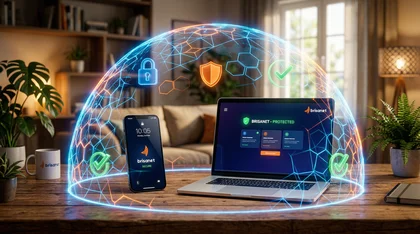 Notebook e celular protegidos por domo digital da Brisanet.