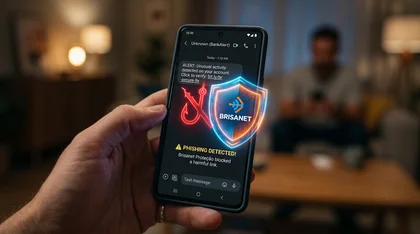 Celular exibe alerta de phishing bloqueado pela Brisanet