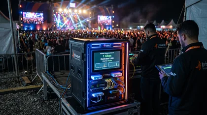 Técnicos monitoram internet dedicada em evento com grande público