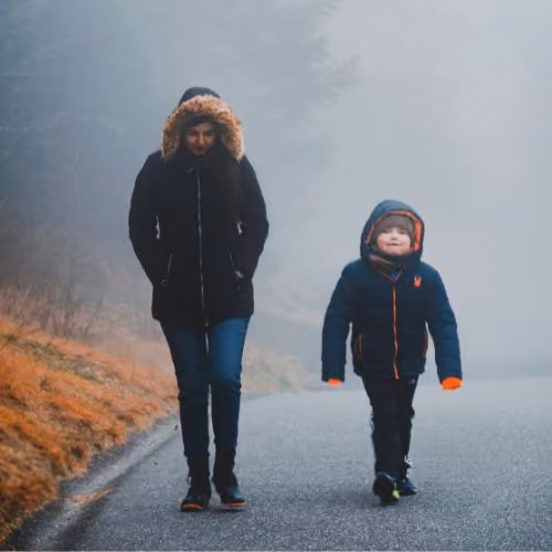 mother and child walking